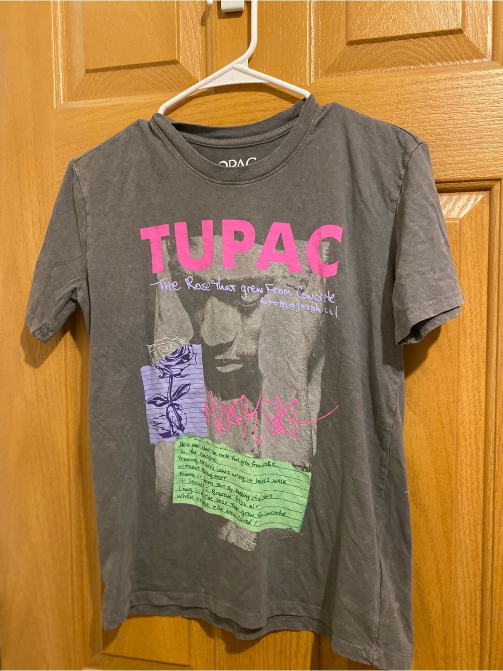 Tupac Graphic Tee - Gray with Pink & Green Accents